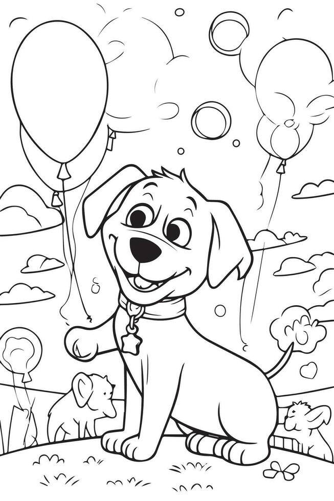 Dog Coloring Page, Dog Character For Coloring Book vector