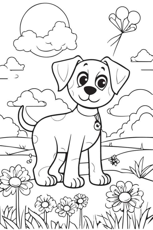 Dog Coloring Page, Dog Character For Coloring Book vector