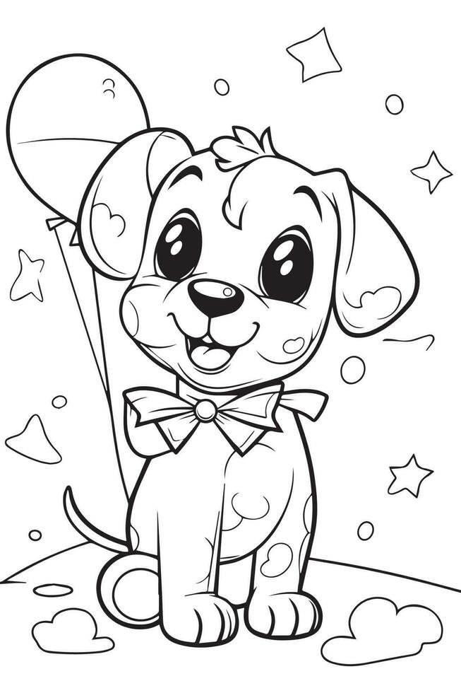 Dog Coloring Page, Dog Character For Coloring Book vector