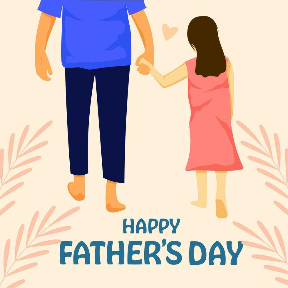 happy father's day illustration in flat design with the father hold hand the daughter vector