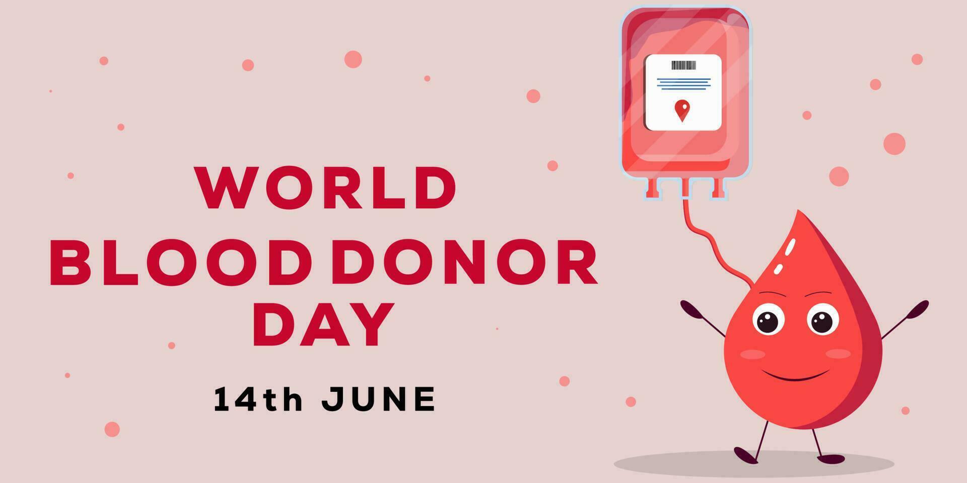 world blood donor day horizontal banner with blood characters and blood bag vector