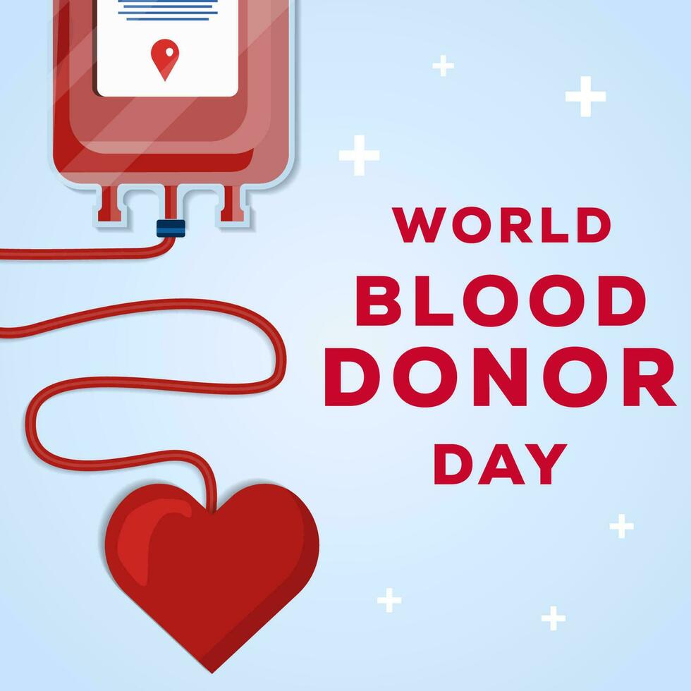 world blood donor day illustration with the blood bag and heart vector
