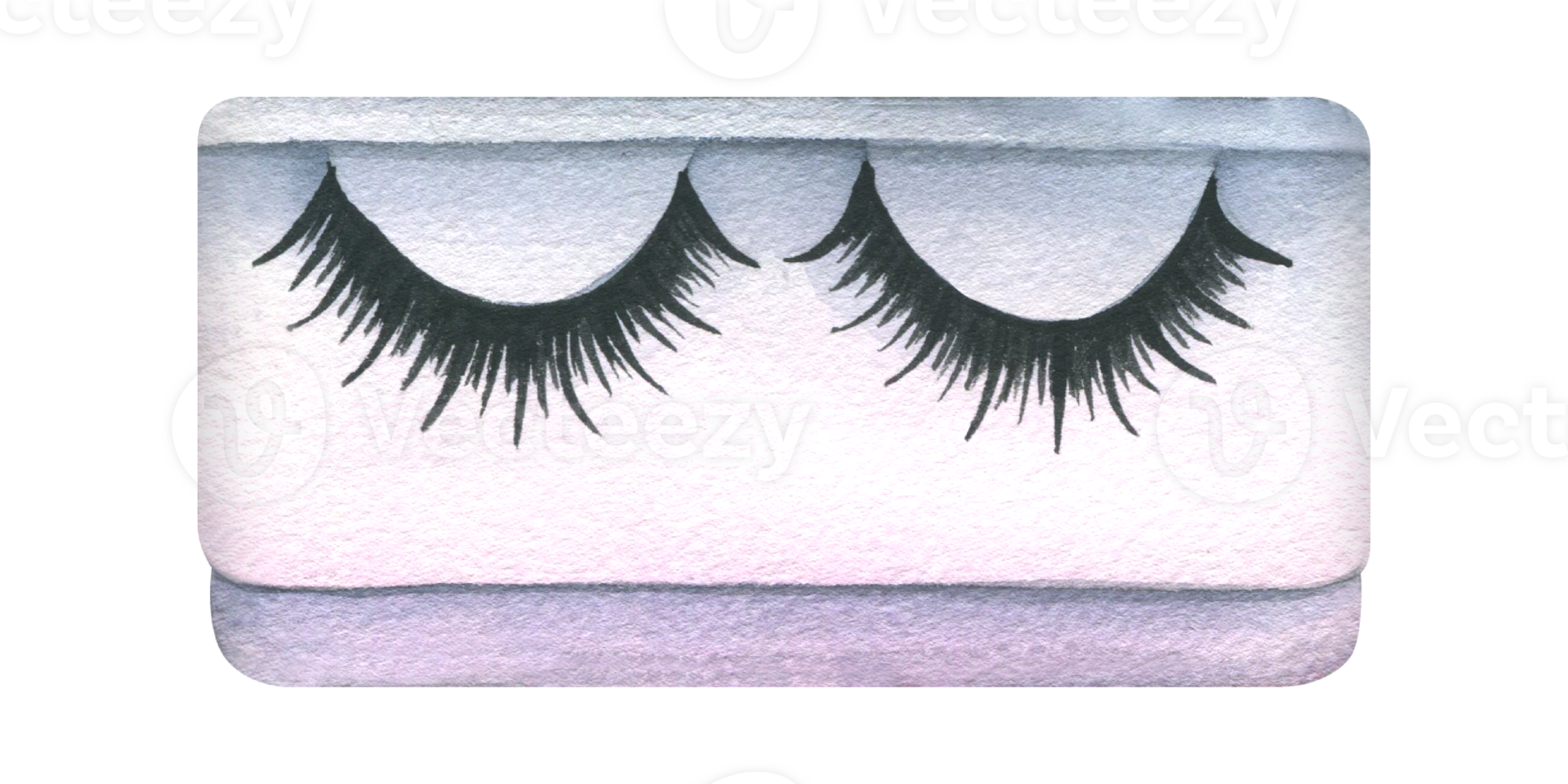 False eyelashes for sticking and extensions, black in a package and bundles on a tape. Watercolor illustration, hand drawn. Set of isolated objects. For beauty salons. png
