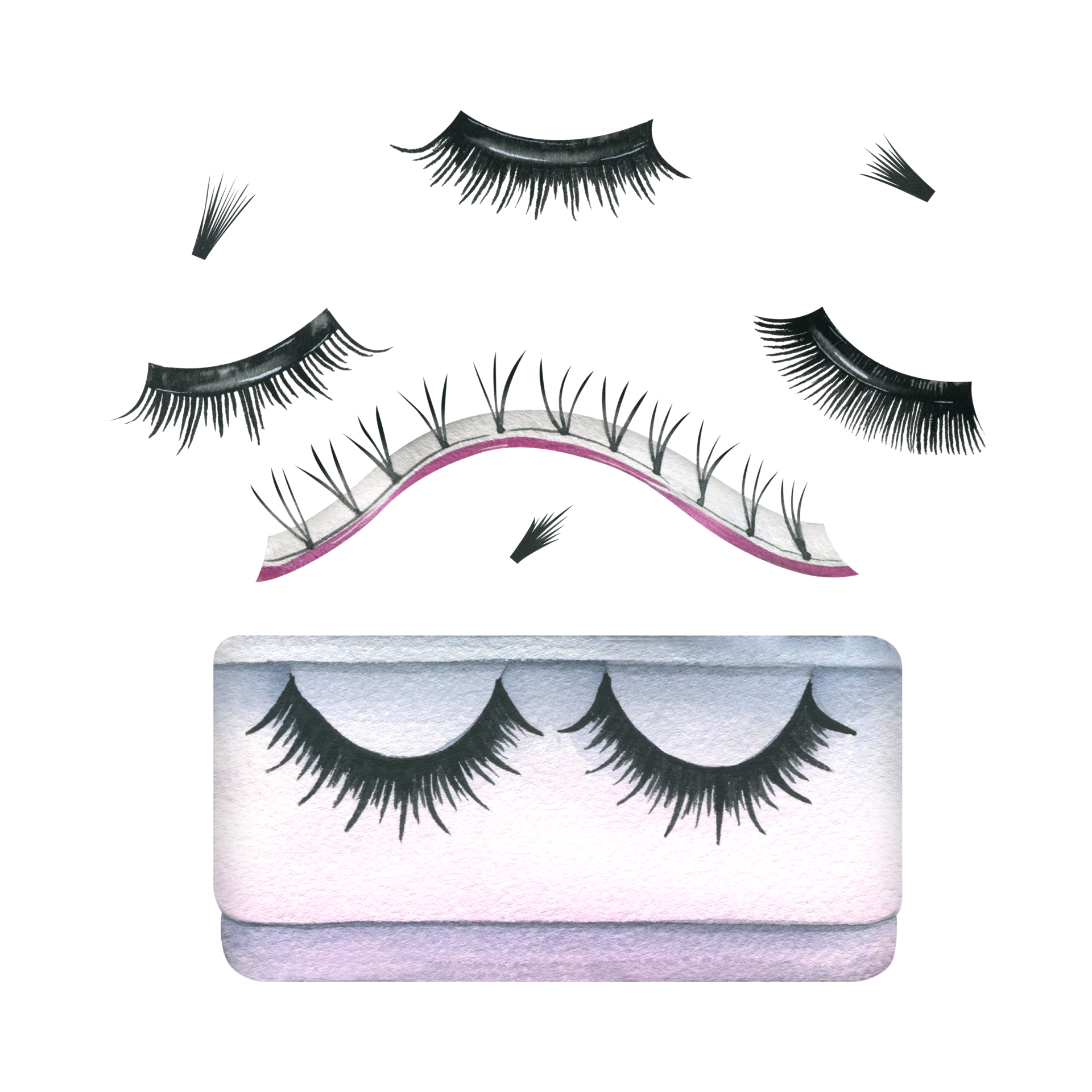 False eyelashes for sticking and extensions, black in a package and