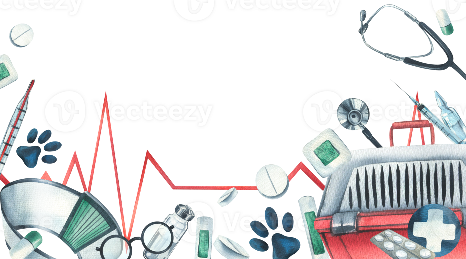 veterinario equipo. acuarela ilustración. horizontal modelo. para el diseño y decoración de clínicas, hospitales, primeros auxilios publicaciones, farmacias para animales png