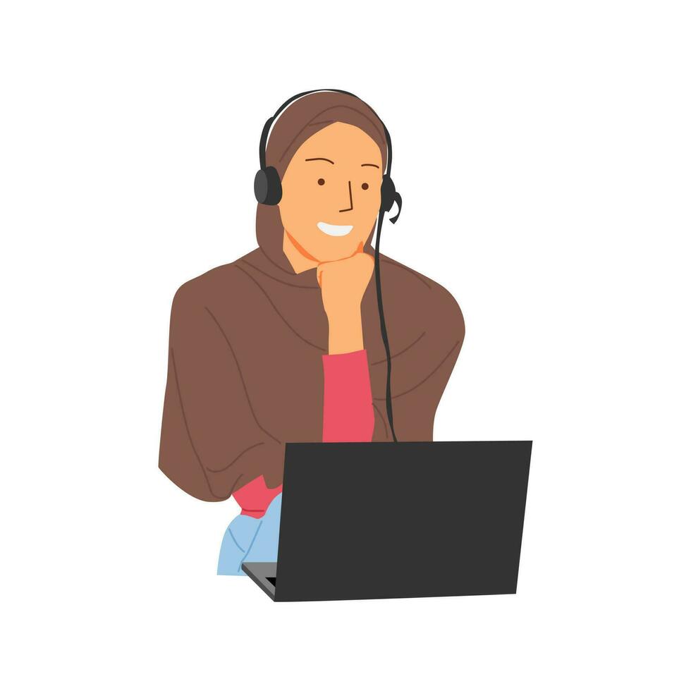 vector illustration of a hijab woman working in an office