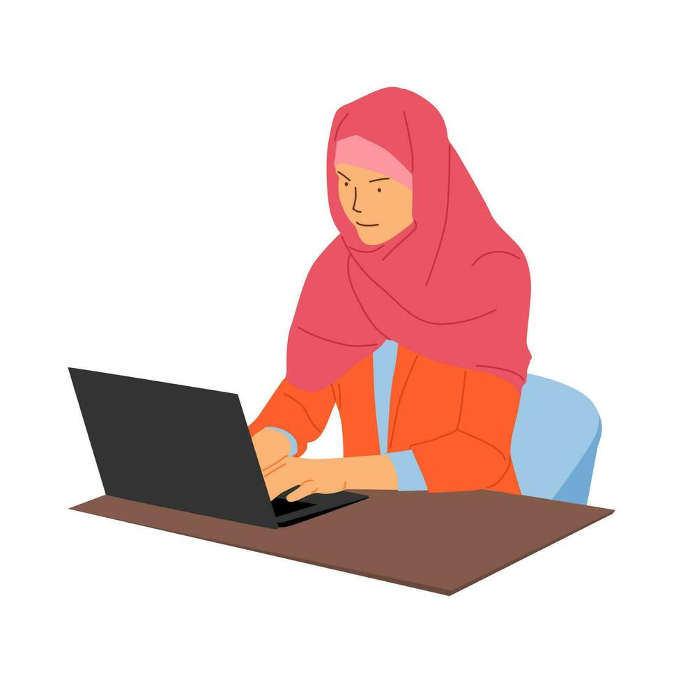 vector illustration of a hijab woman working in an office