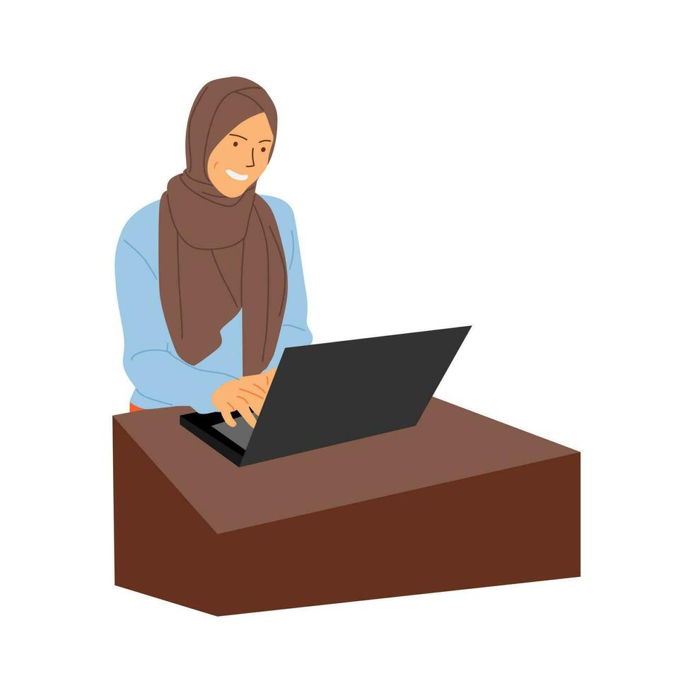 vector illustration of a hijab woman working in an office