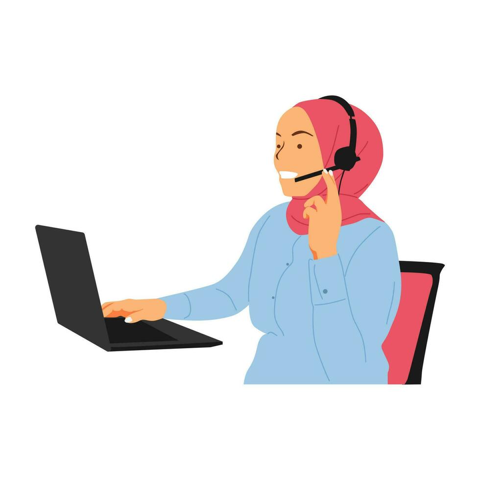 illustration of a hijab woman working in an office vector