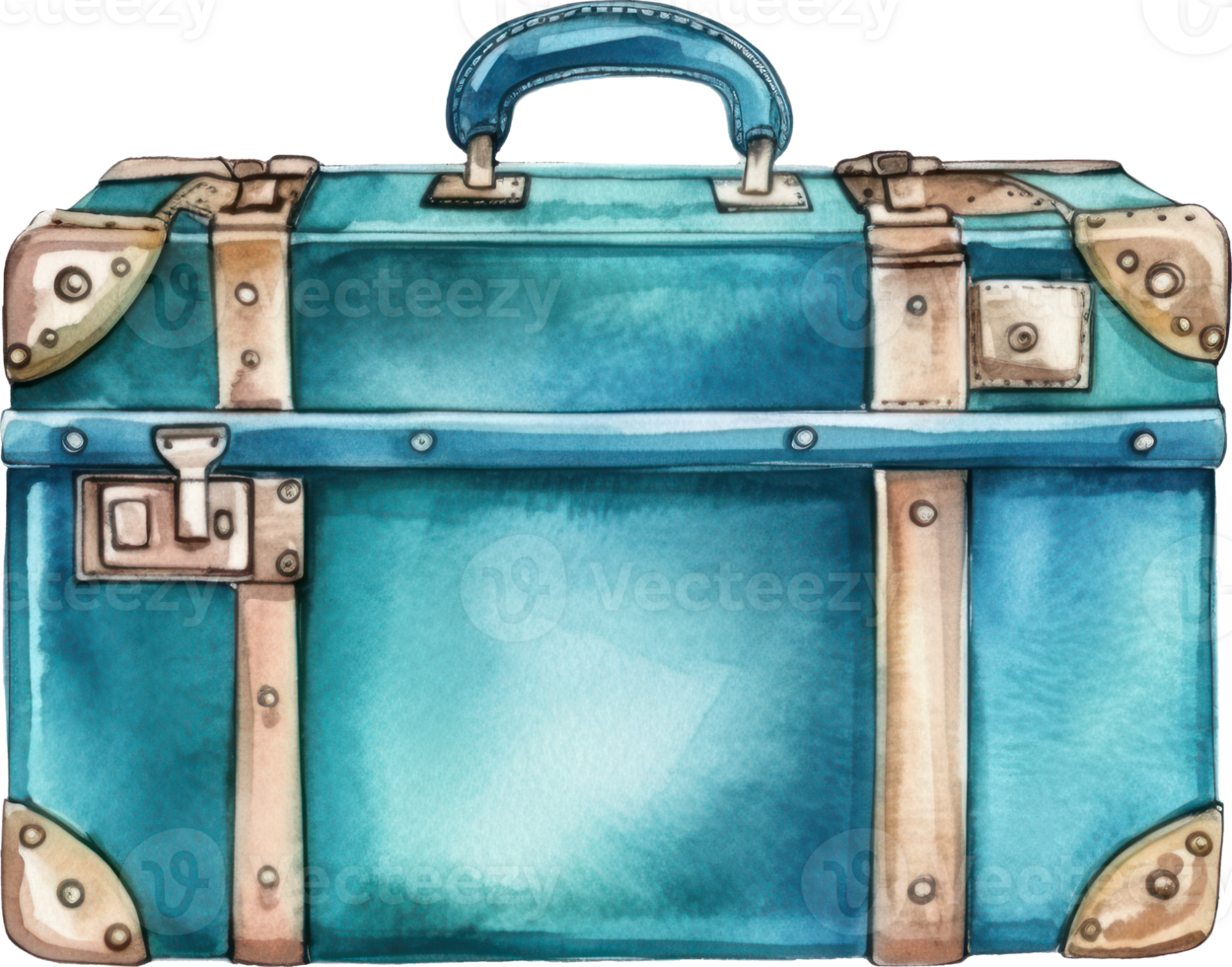 Vintage Suitcase Luggage Watercolor Illustration. png