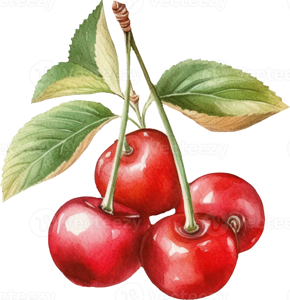 Red Cherry Watercolor Illustration. 24045791 PNG