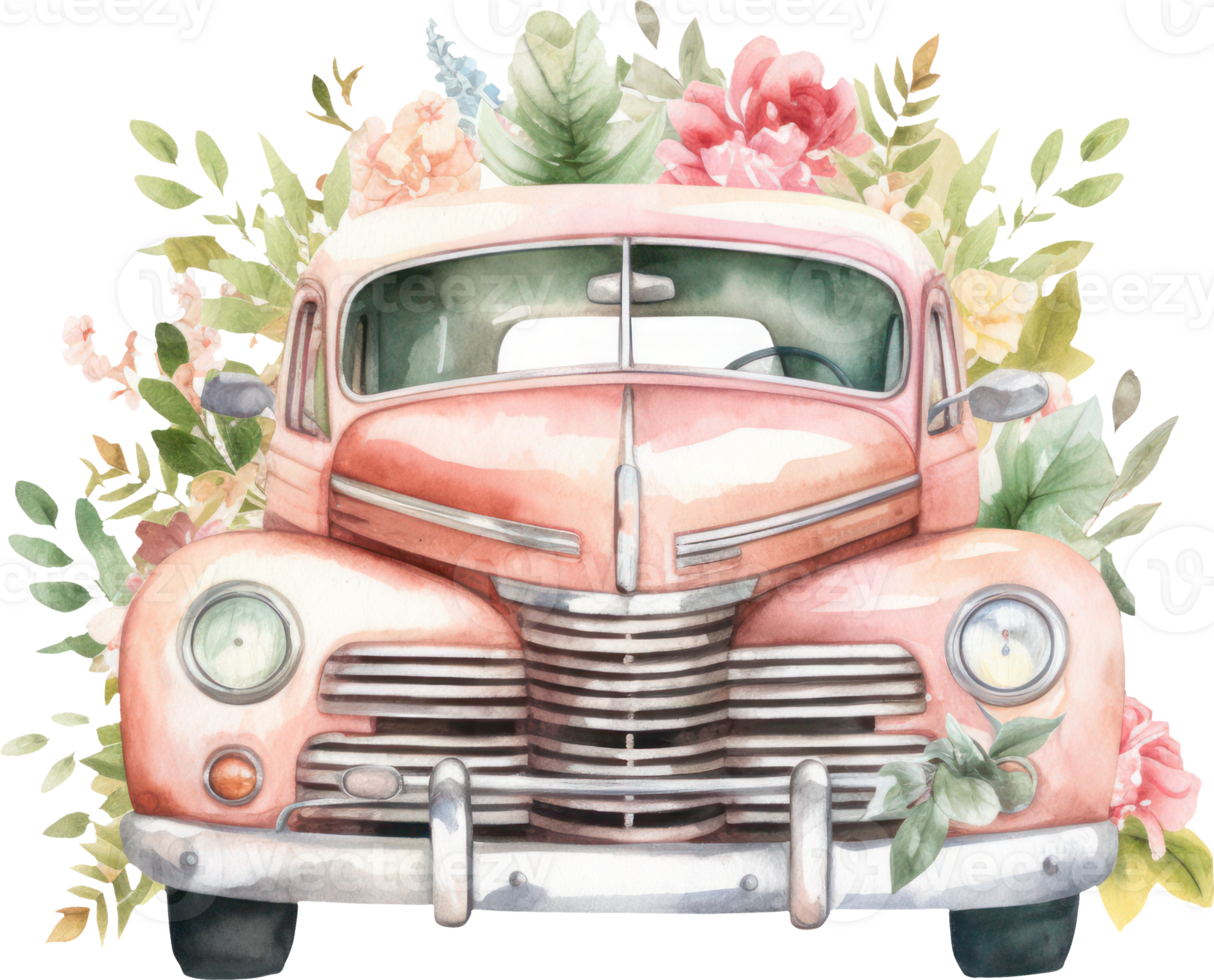 ancien voiture mariage aquarelle. ai généré png