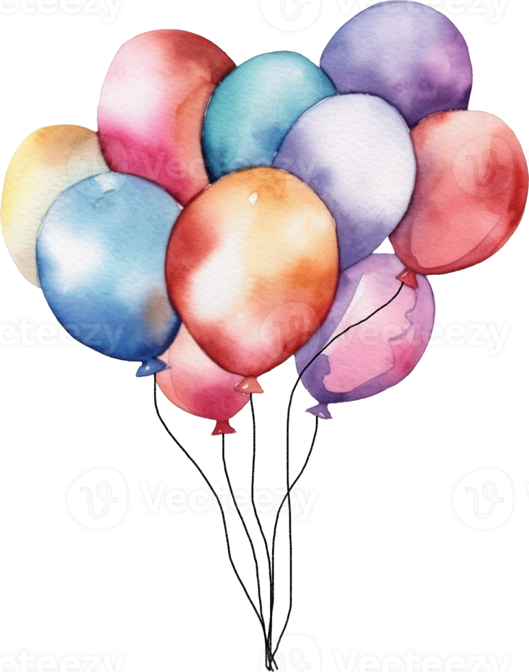 Colorful Balloons Watercolor Illustration. png
