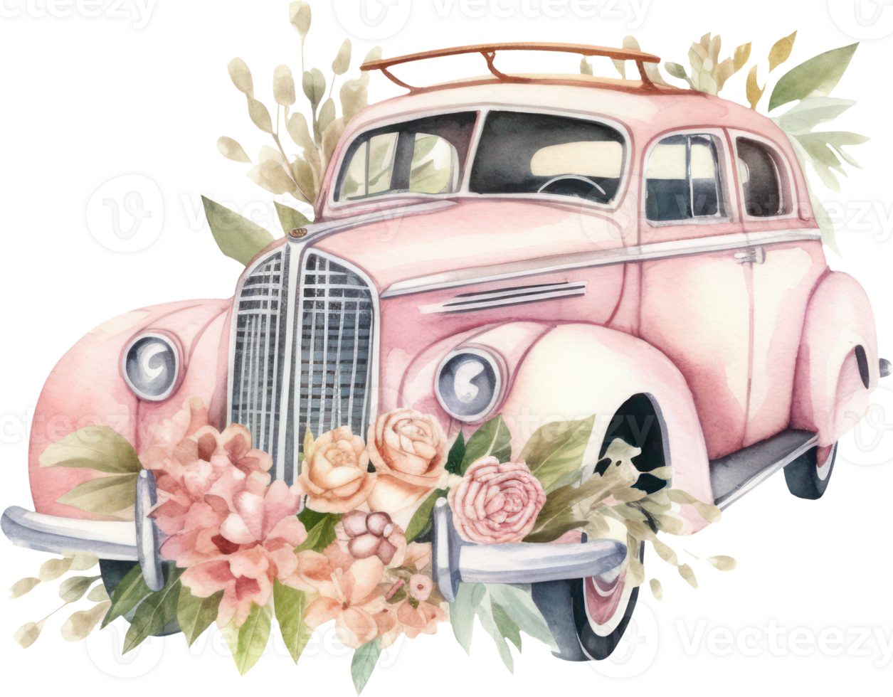 ancien voiture mariage aquarelle. ai généré png