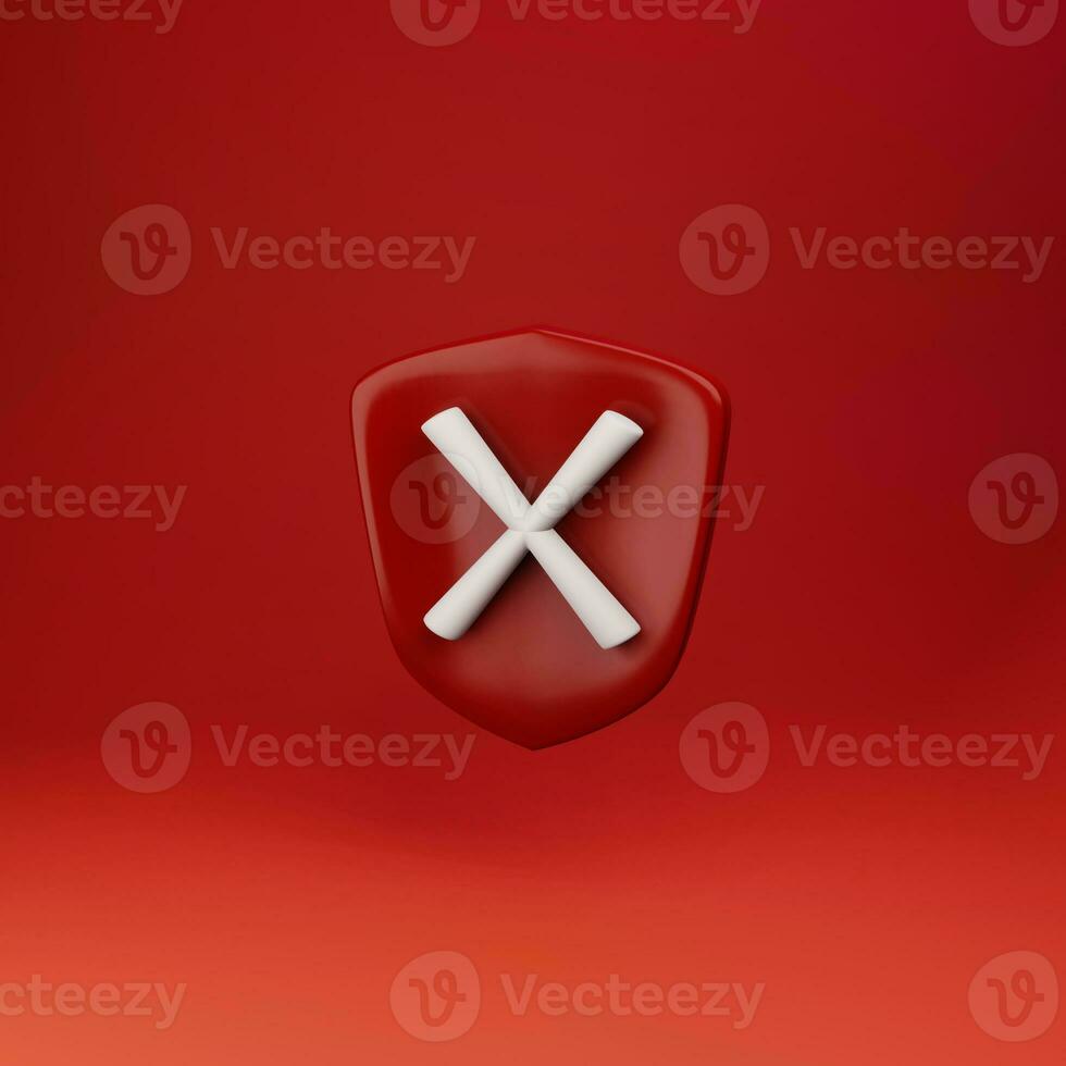 shield unprotected icon with cross simple 3d illustration on pastel abstract background minimal concept photo