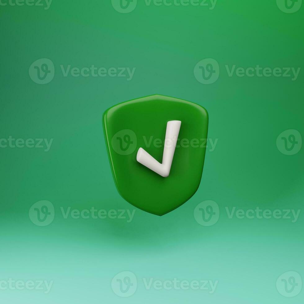 shield protected icon with check simple 3d illustration on pastel abstract background minimal concept 3d rendering photo