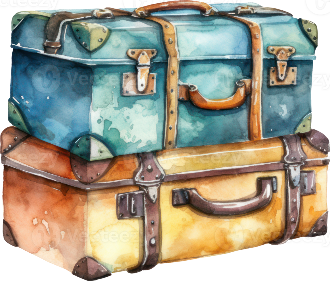 Vintage Suitcase Luggage Watercolor Illustration. png