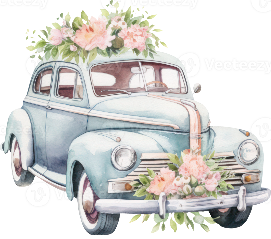 Vintage Car Wedding Watercolor. png