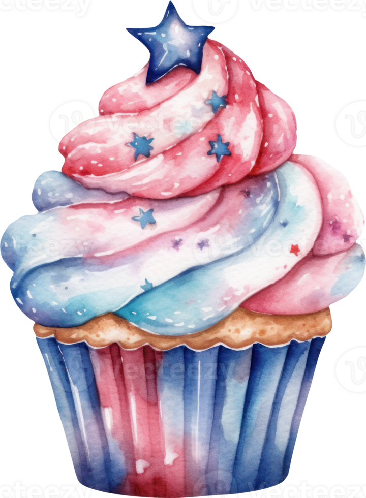 4th July Cupcake Watercolor Illustration. png