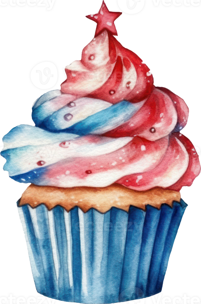 4th July Cupcake Watercolor Illustration. png
