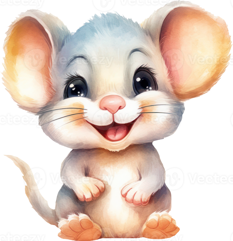 Cute Mouse Watercolor Illustration. AI Generated 24046129 PNG