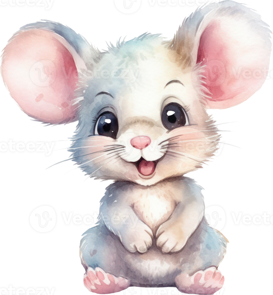 Cute Mouse Watercolor Illustration. AI Generated 24046141 PNG