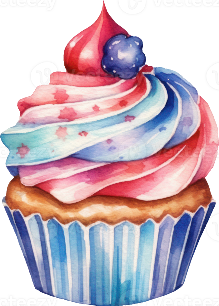 4th July Cupcake Watercolor Illustration. png