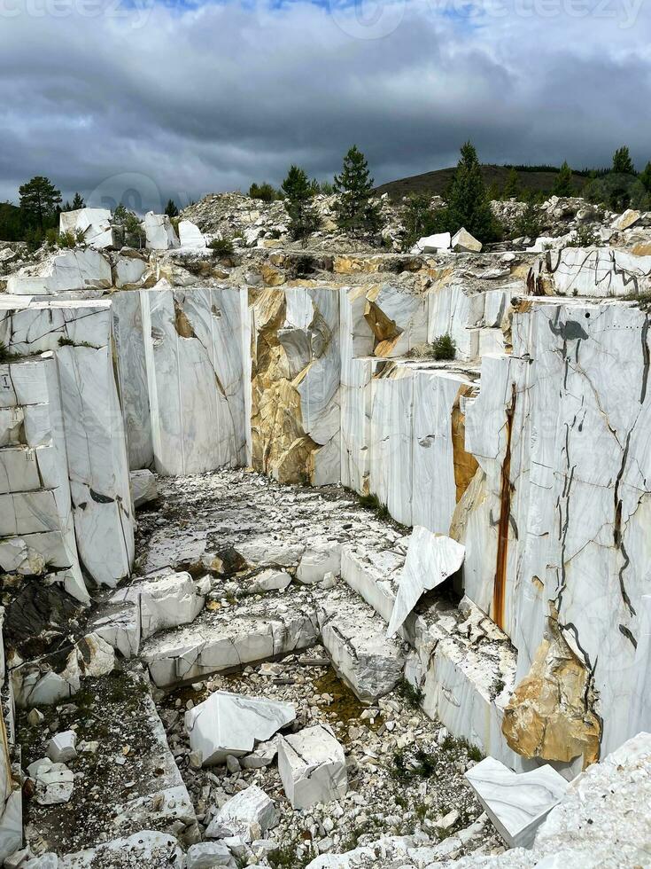 Abandoned marble quarry Buguldeyka on the shore of Lake Baikal, Russia photo