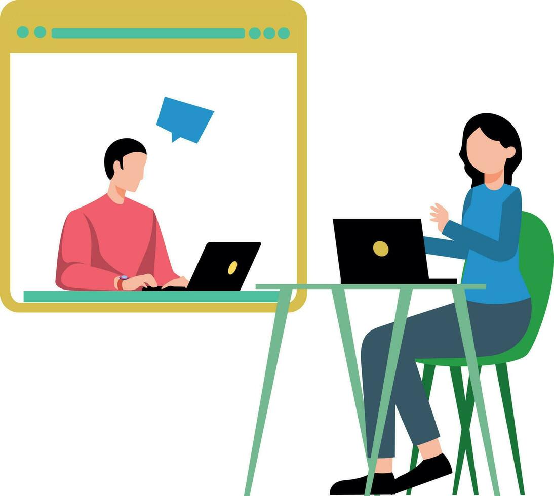 Boy and girl working online. vector