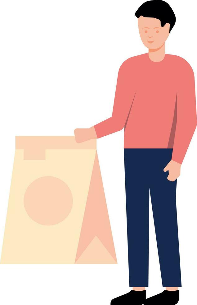 A boy is holding a parcel bag. vector