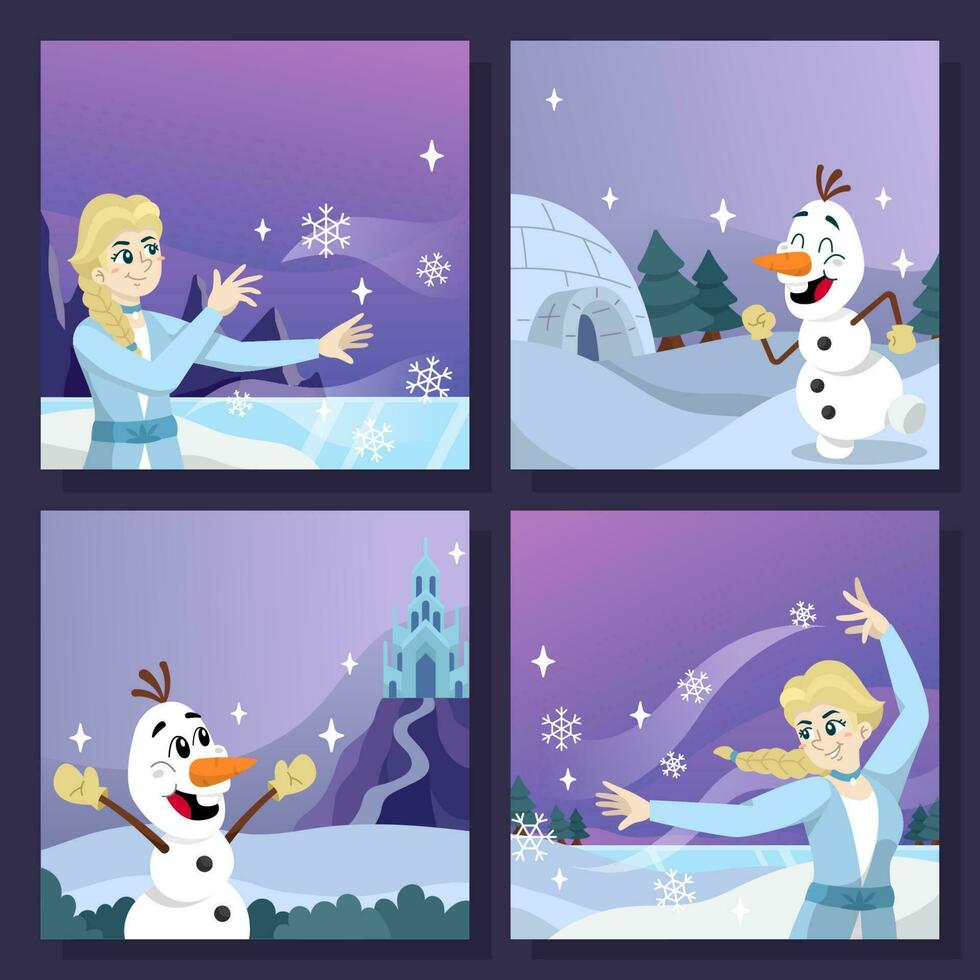 Snow Princess and Friends Social Media Set vector