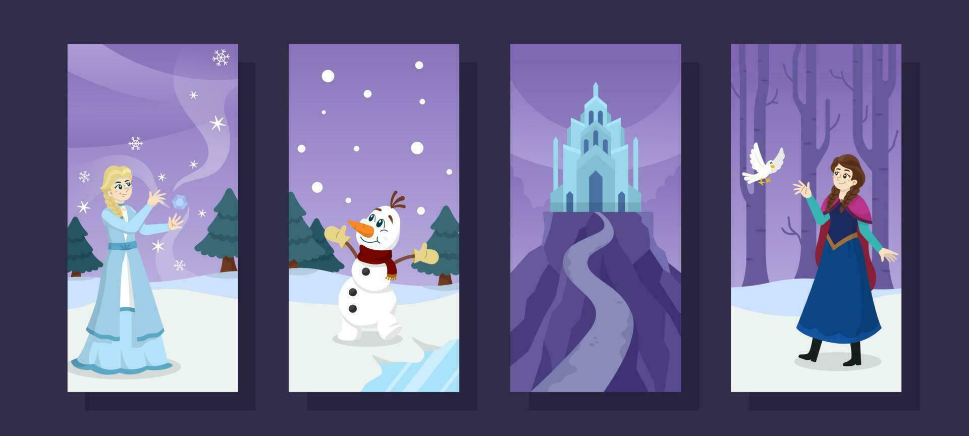 Snow Princess and Friends Social Media Story Set vector