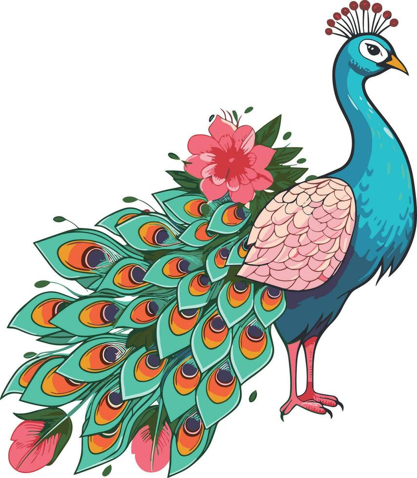 maravilloso pavo real vector Arte. desatraillar vibrante colores y Exquisito diseños en tu proyectos