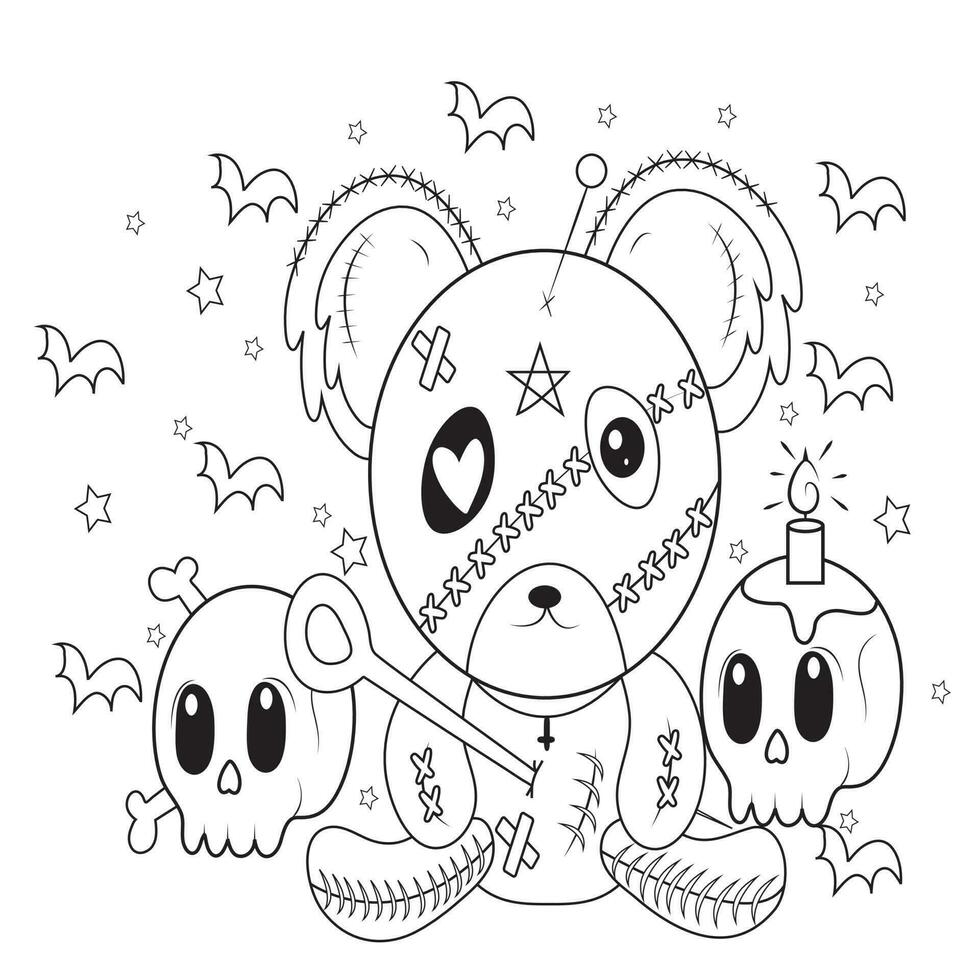 creepy kawaii pastel goth coloring page vector