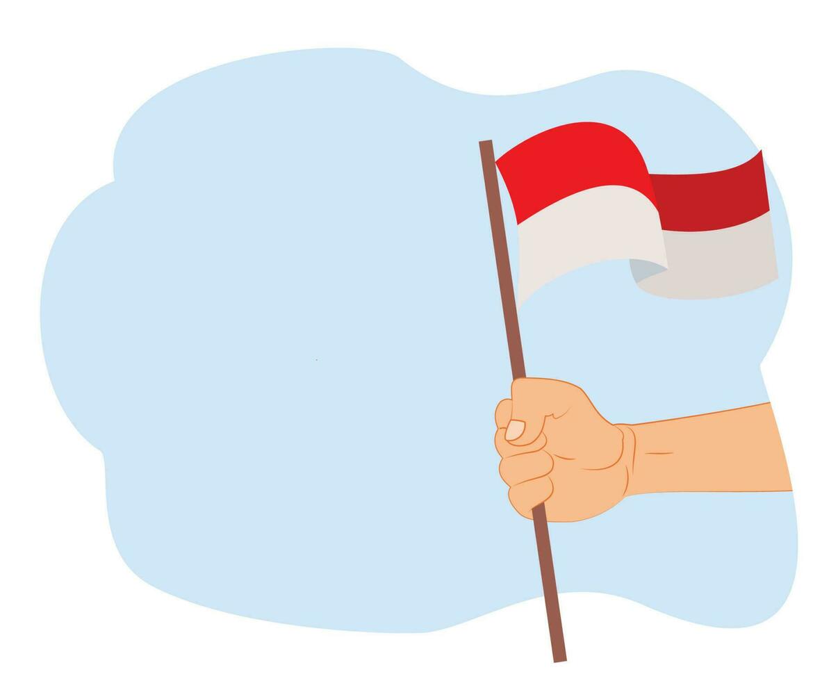 hand holding indonesian flag. indonesian independence day background vector