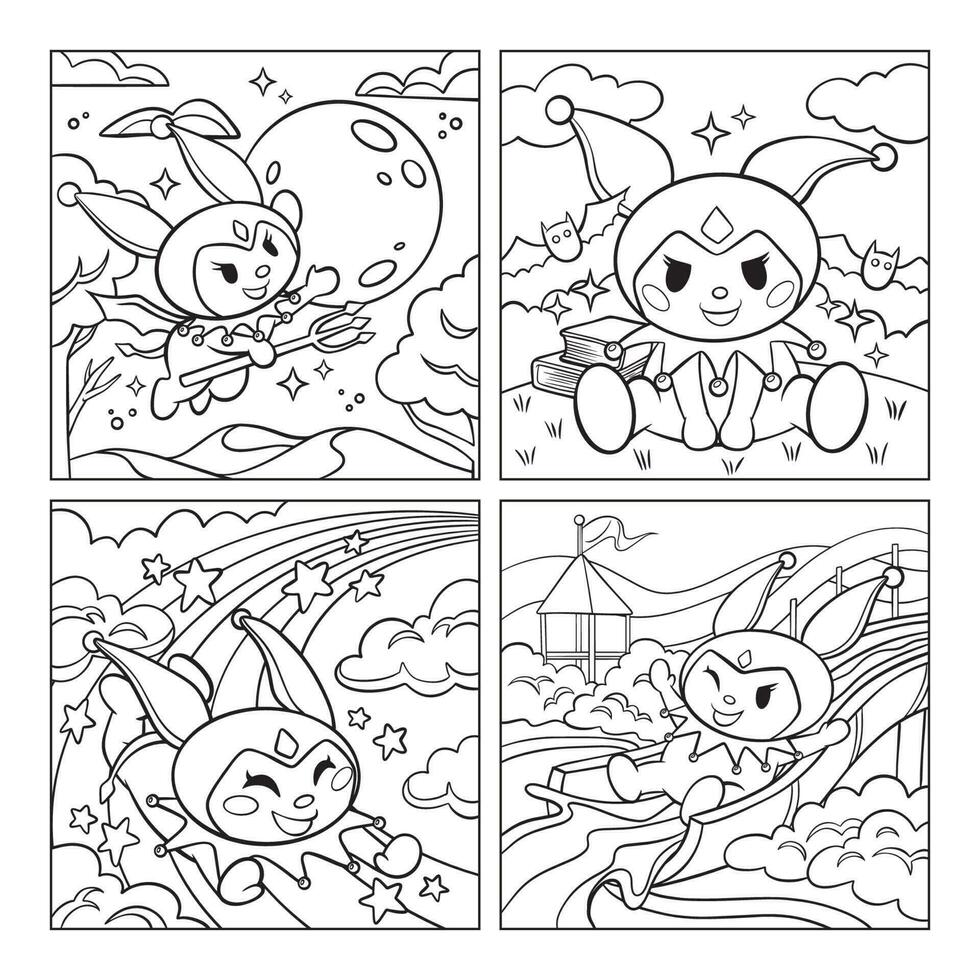 Cute Bunny in Clown Costume Coloring Pages vector