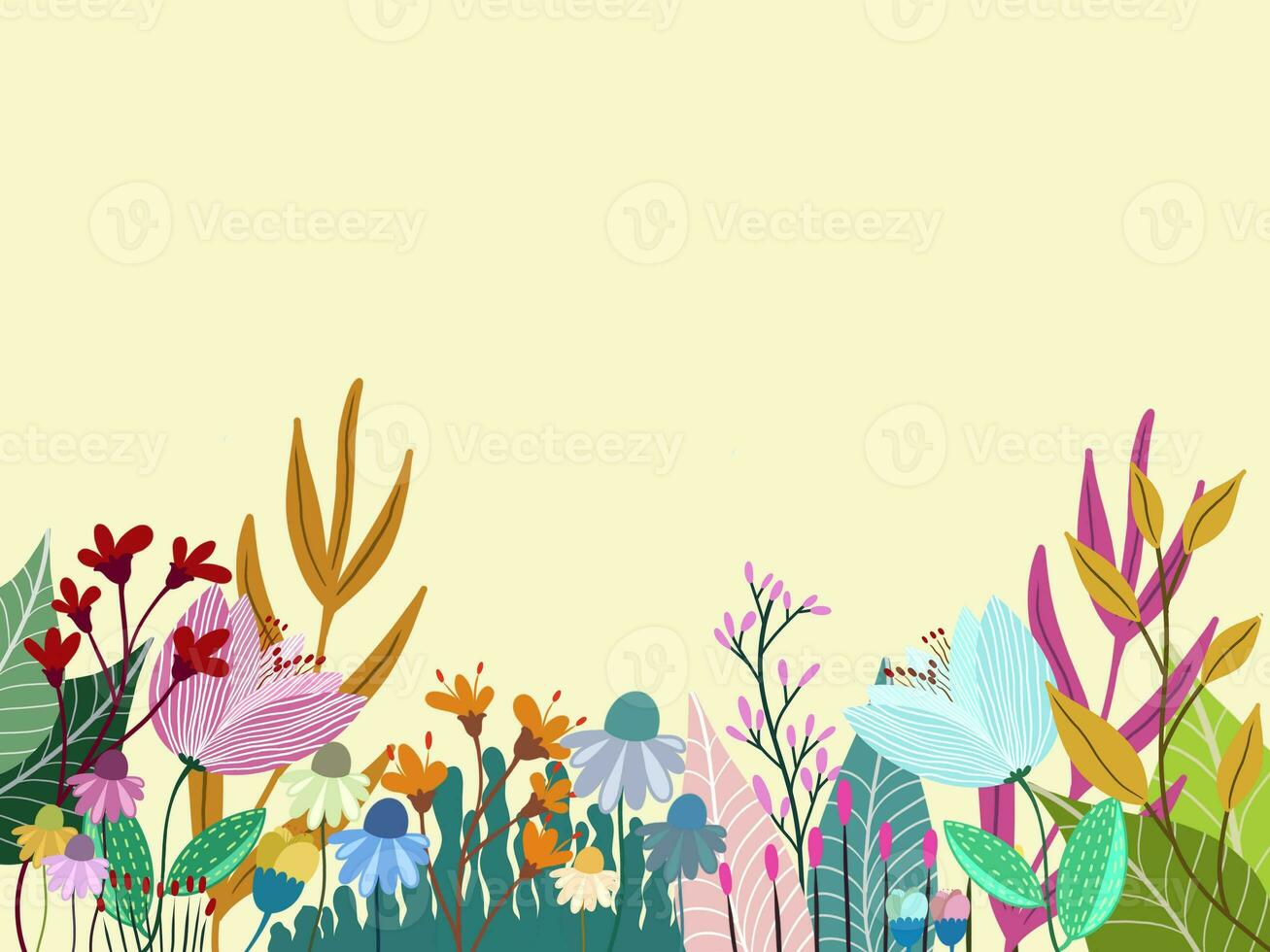 Floral seamless border of a wild flowers and herbs on background.. Watercolor hand drawn illustration. photo