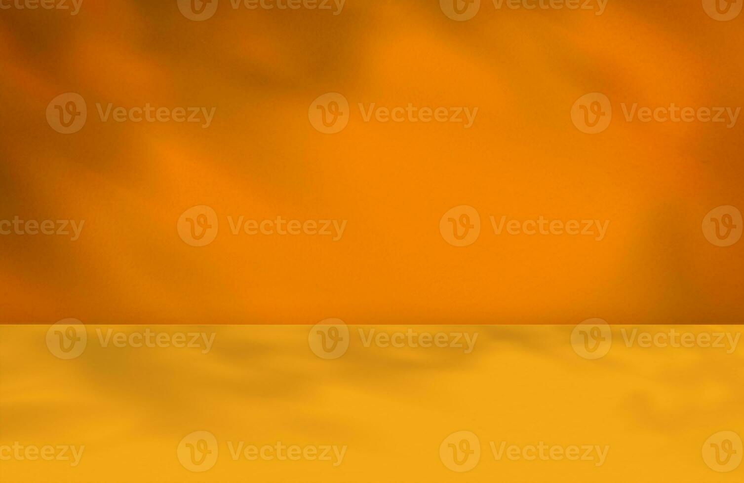 Autumn background,Concrete Studio background with Leaves shadow overlay on wall,Empty Room Orange Concrete texture with Yellow Floor Cement,Backdrop Scene Product Display Presentation for Fall Season photo