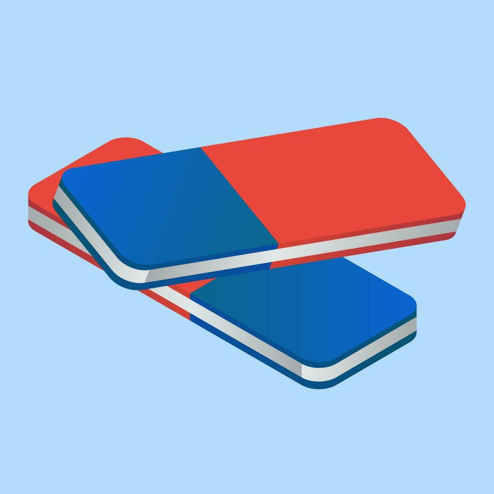 Two eraser in 3d style on blue background. vector