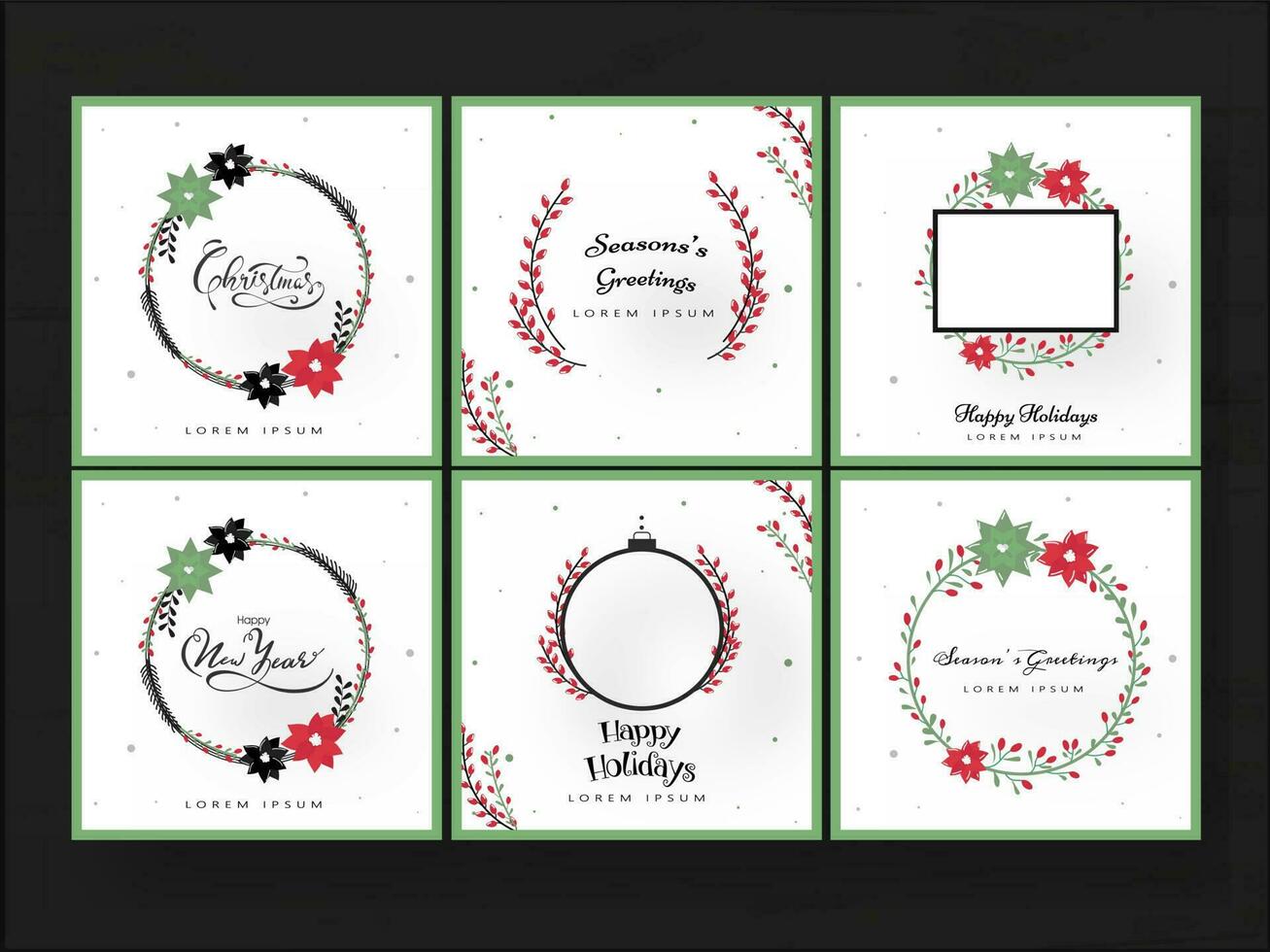 conjunto de saludo tarjeta o póster diseño con floral marco para Navidad, estaciones, contento día festivo, nuevo año celebracion. vector