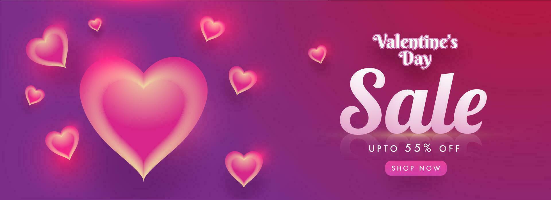 Creative glowing heart shapes decorated sale banner design with discount offer for Valentine's Day. vector