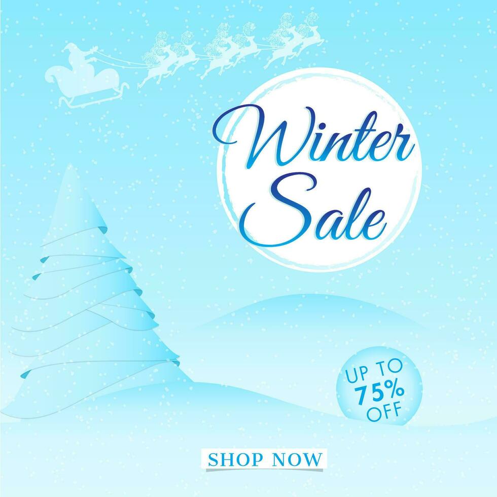 Winter Sale poster or template design with 75 discount offer on snowy landscape background. vector