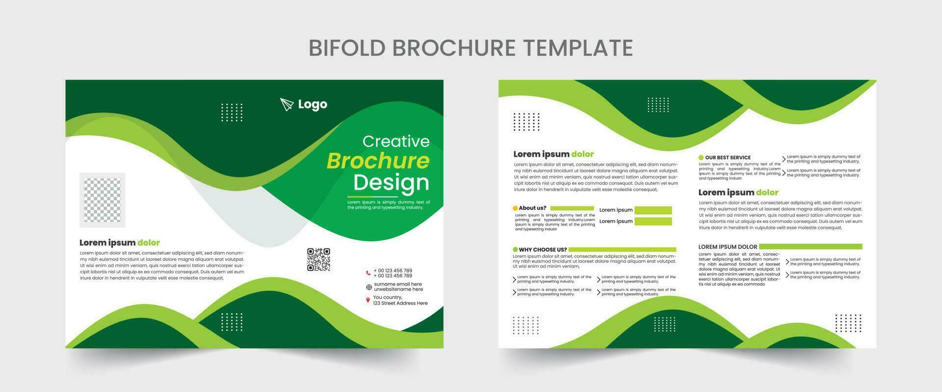 Bi fold Brochure Design Template for your Company with minimal and modern shapes in A4 format. vector