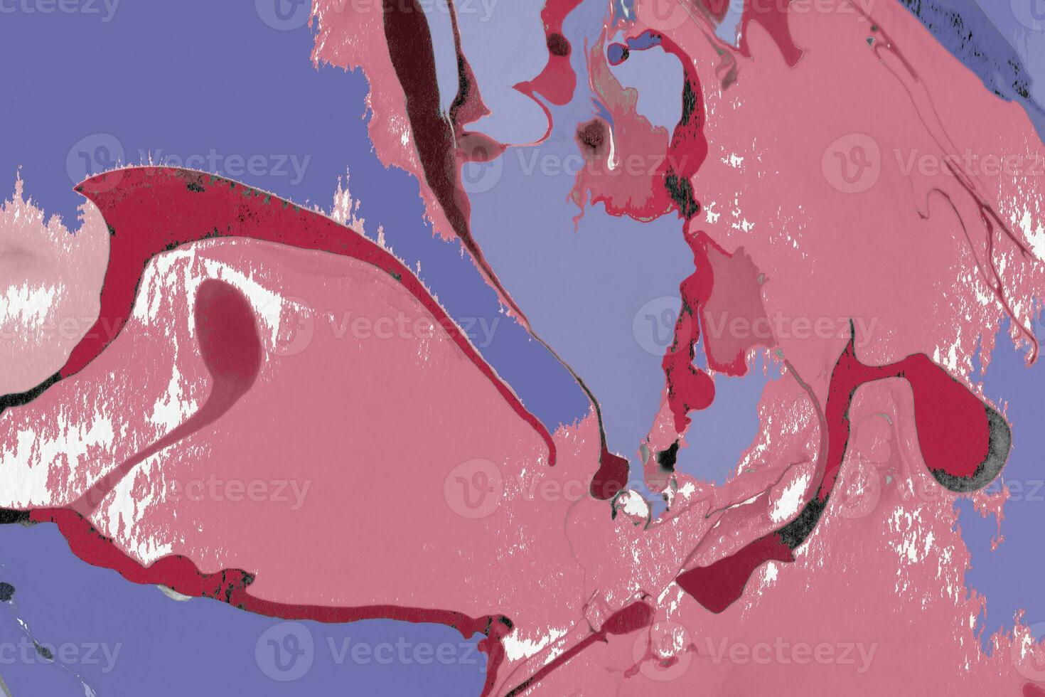 Spread-out acrylic paint. Abstract background, made in the technique of fluid art. Changing colors of the year concept. Very Peri and Viva Magenta. photo