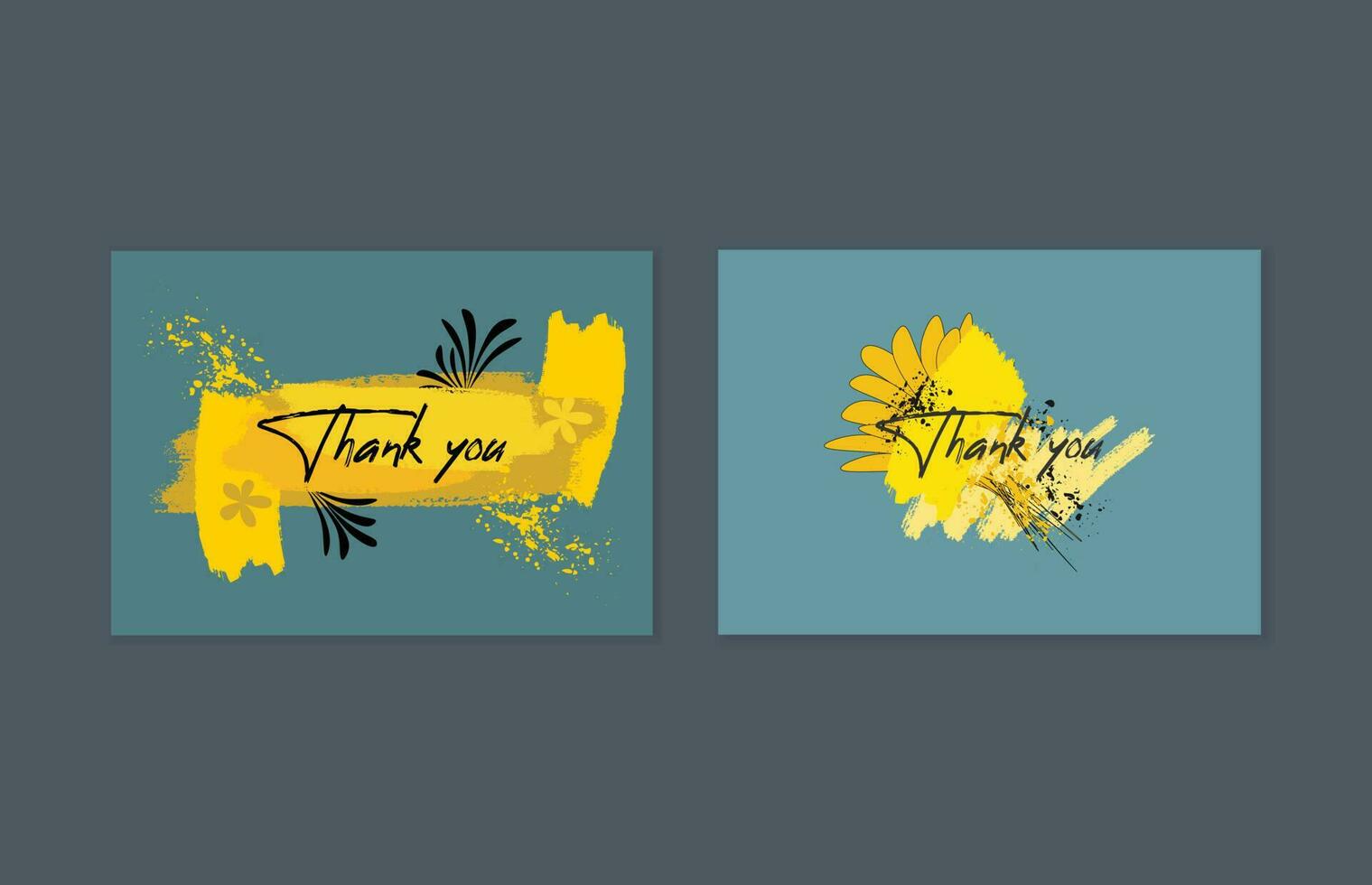 Thank you card template with brushstroke ink fluid and tropical botanic and lettering font design. vector