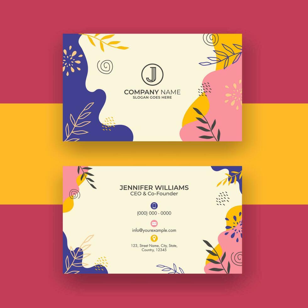 Floral Abstract Business Card Template Layout In Front And Back View. vector