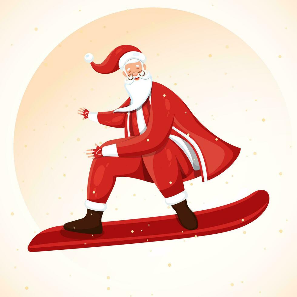 Skiing Santa Claus on White and Beige Background. vector