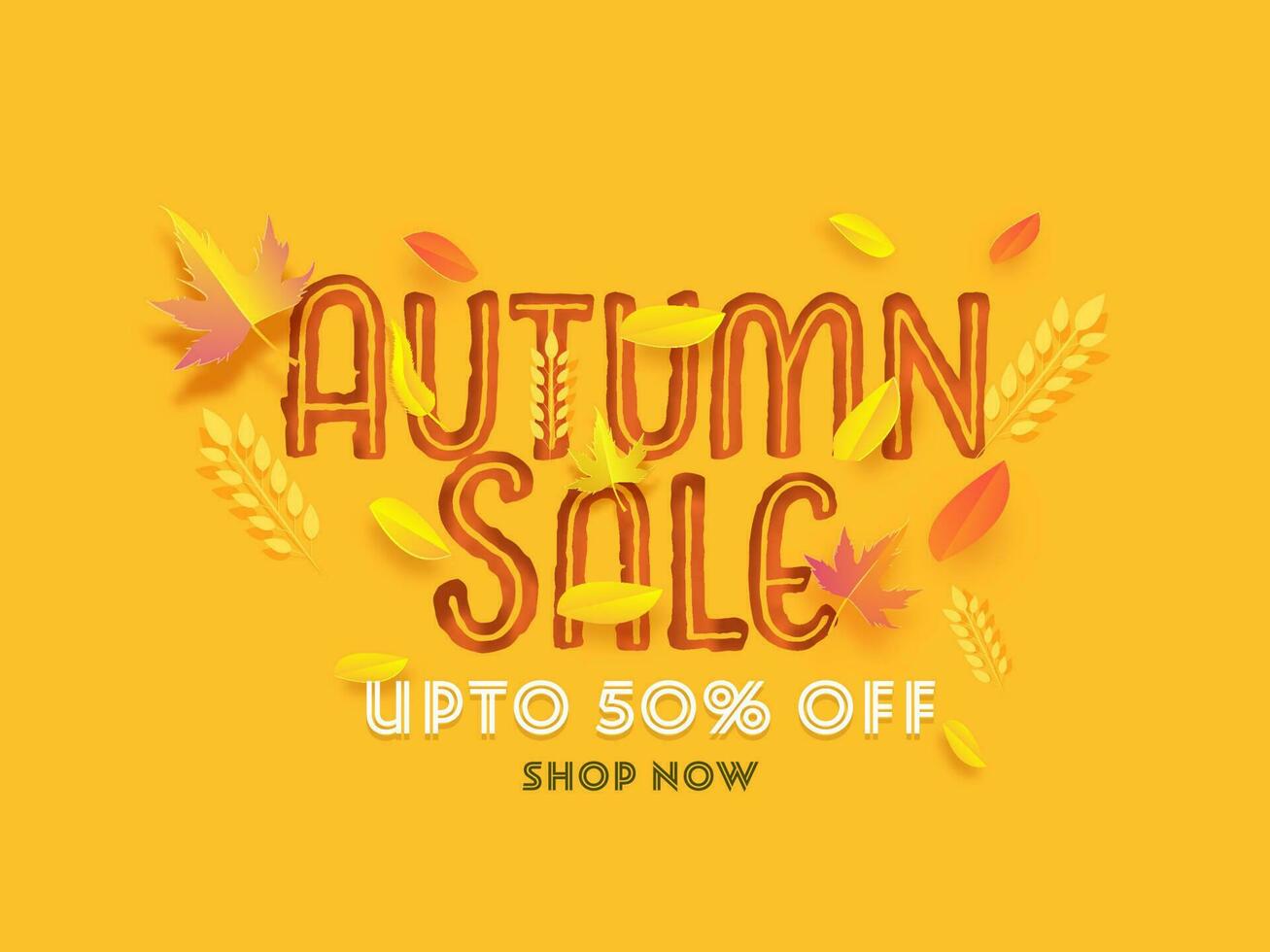 Creative Autumn Sale Text Decorated With Paper Leaves On Orange Background Can Be Used As Poster Design. vector