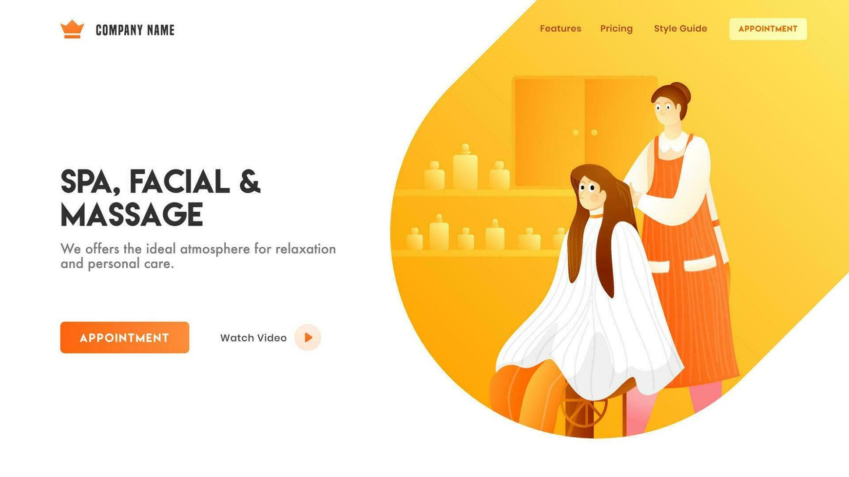 Landing page or web banner design with women character on salon view for Spa, Facial Massage. vector