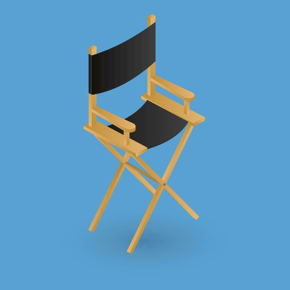 Folding chair in 3d style on blue background. vector